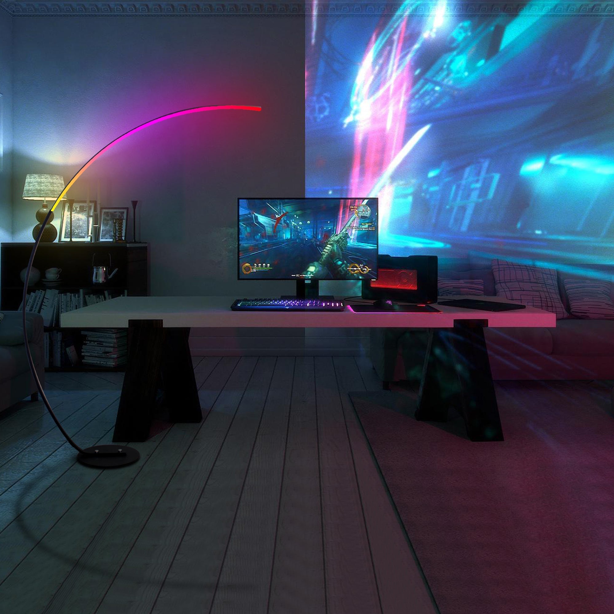Modern RGB Curve Ambient Lamp – Color-Changing Mood Light