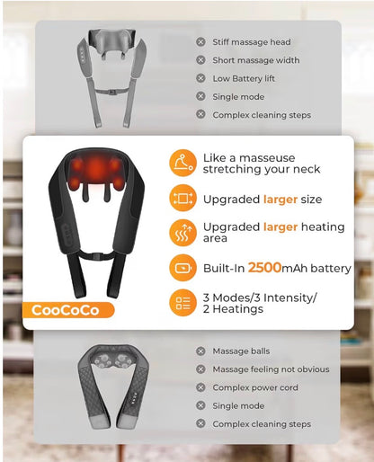 Cordless Neck & Shoulder Massager – Shiatsu Heat Therapy for Instant Tension Relief