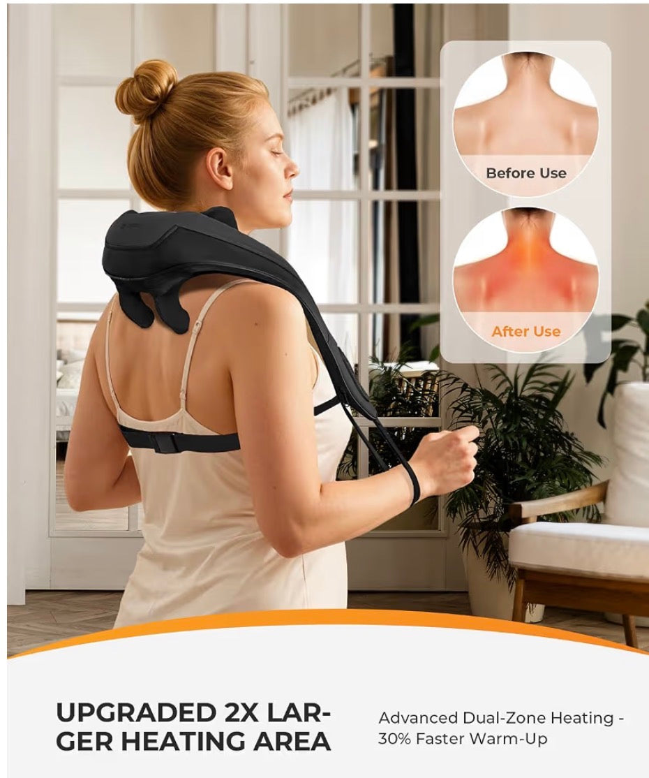 Cordless Neck & Shoulder Massager – Shiatsu Heat Therapy for Instant Tension Relief