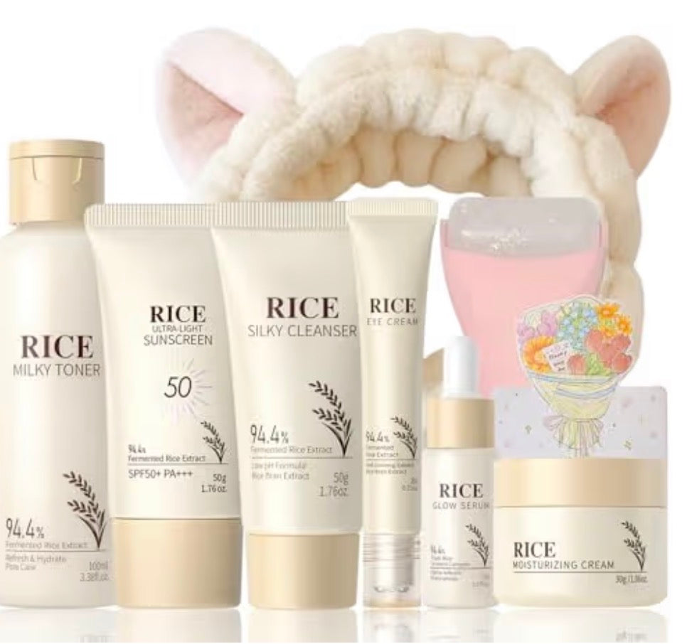Korean Skincare Set 9-Piece – Complete Rice Extract Routine for Brightening & Hydration