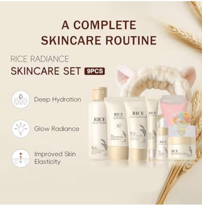 Korean Skincare Set 9-Piece – Complete Rice Extract Routine for Brightening & Hydration